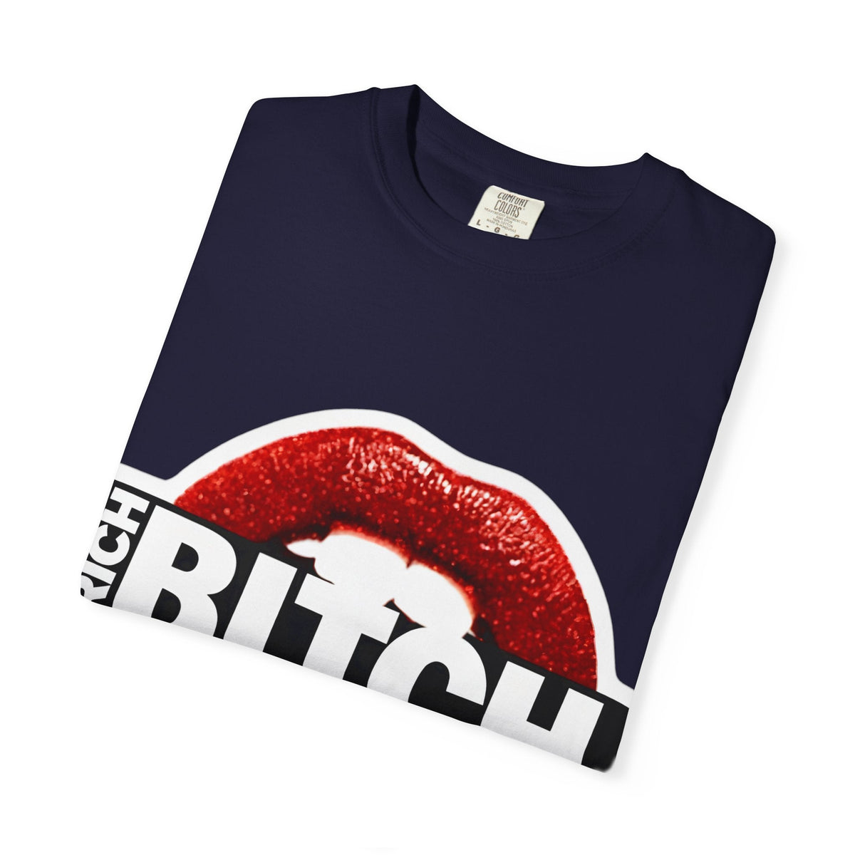 Rich BITCH Graphic T-Shirt, Red Lip Kiss Statement Tee - T-Shirt