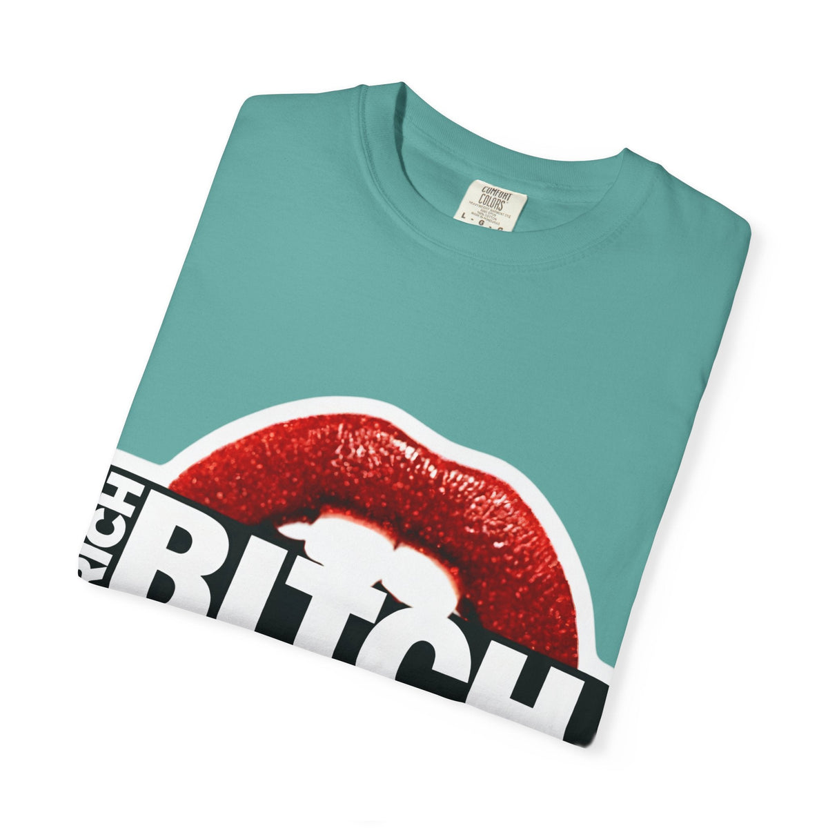 Rich BITCH Graphic T-Shirt, Red Lip Kiss Statement Tee - T-Shirt
