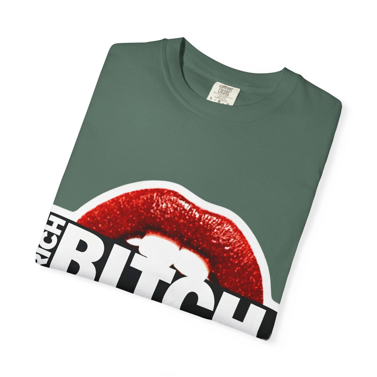 Rich BITCH Graphic T-Shirt, Red Lip Kiss Statement Tee - T-Shirt