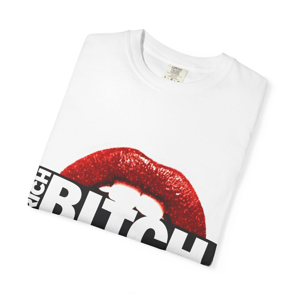 Rich BITCH Graphic T-Shirt, Red Lip Kiss Statement Tee - T-Shirt