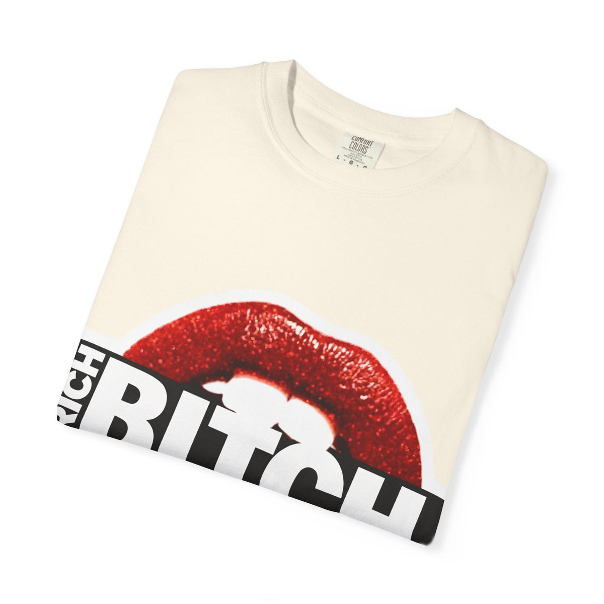 Rich BITCH Graphic T-Shirt, Red Lip Kiss Statement Tee - T-Shirt