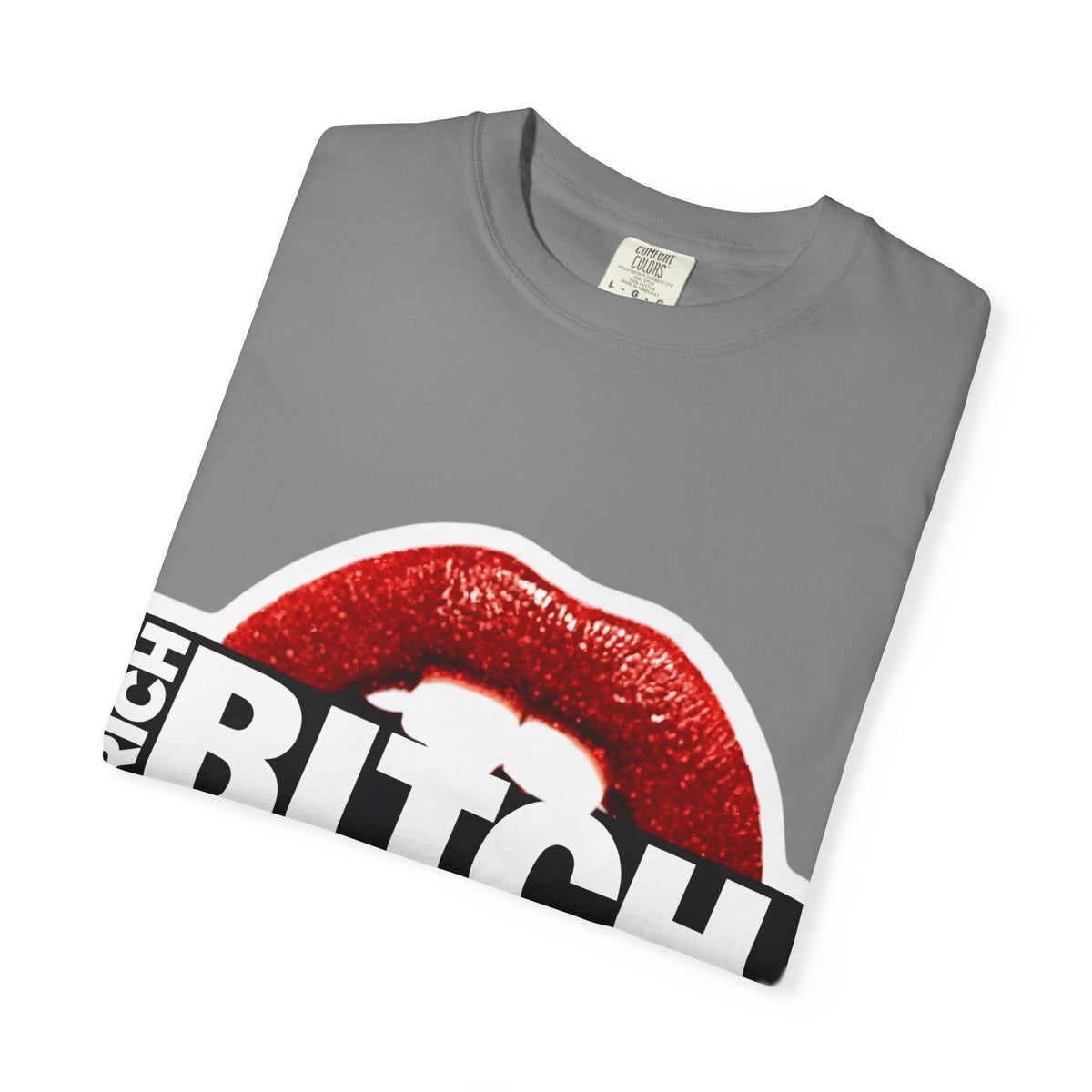Rich BITCH Graphic T-Shirt, Red Lip Kiss Statement Tee - T-Shirt