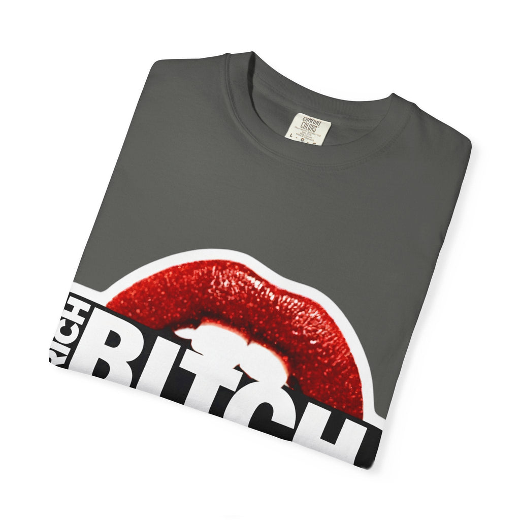 Rich BITCH Graphic T-Shirt, Red Lip Kiss Statement Tee - T-Shirt