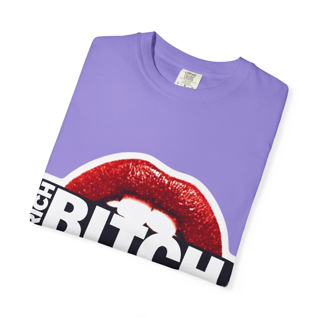 Rich BITCH Graphic T-Shirt, Red Lip Kiss Statement Tee - T-Shirt