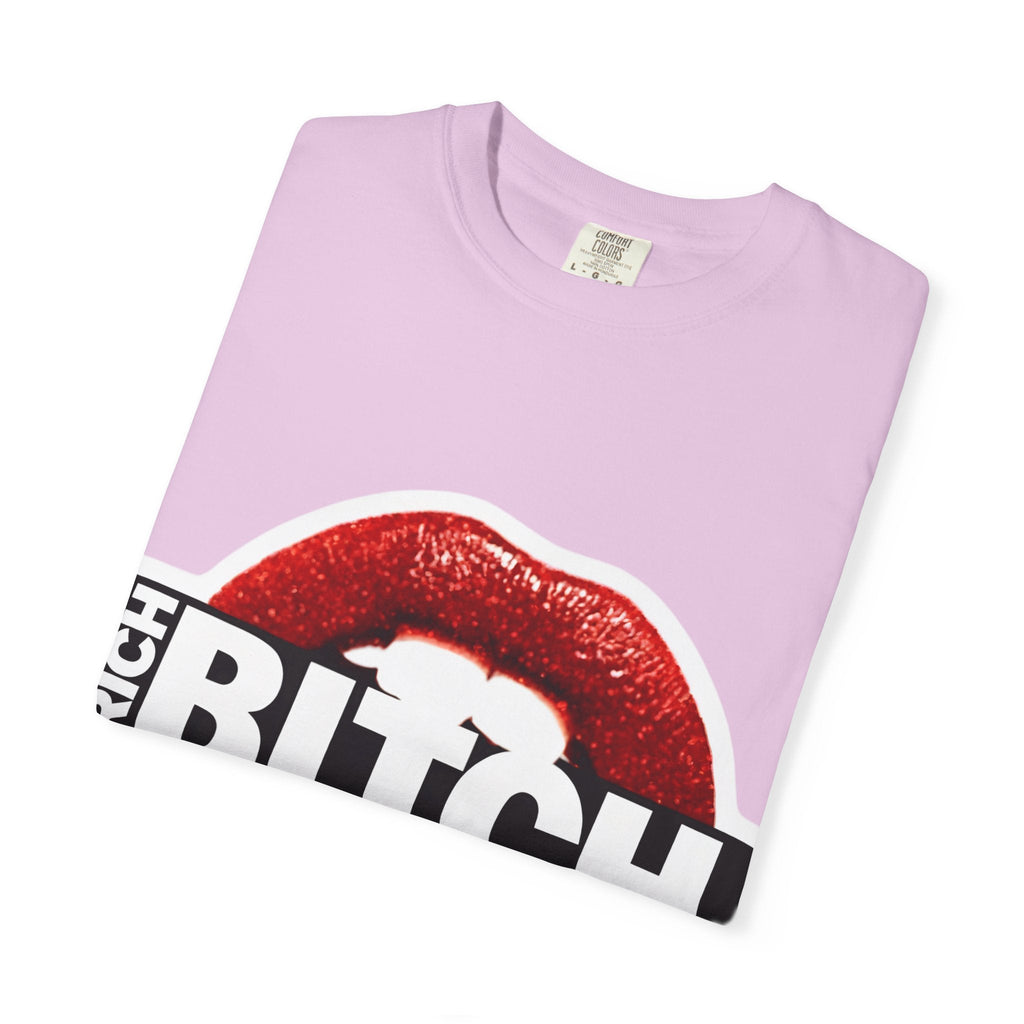 Rich BITCH Graphic T-Shirt, Red Lip Kiss Statement Tee - T-Shirt