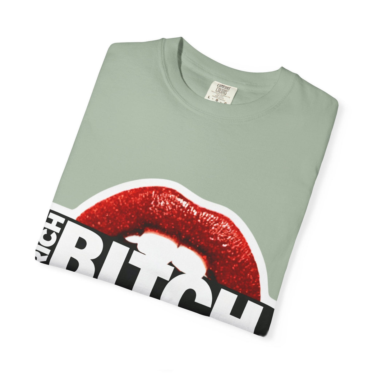 Rich BITCH Graphic T-Shirt, Red Lip Kiss Statement Tee - T-Shirt