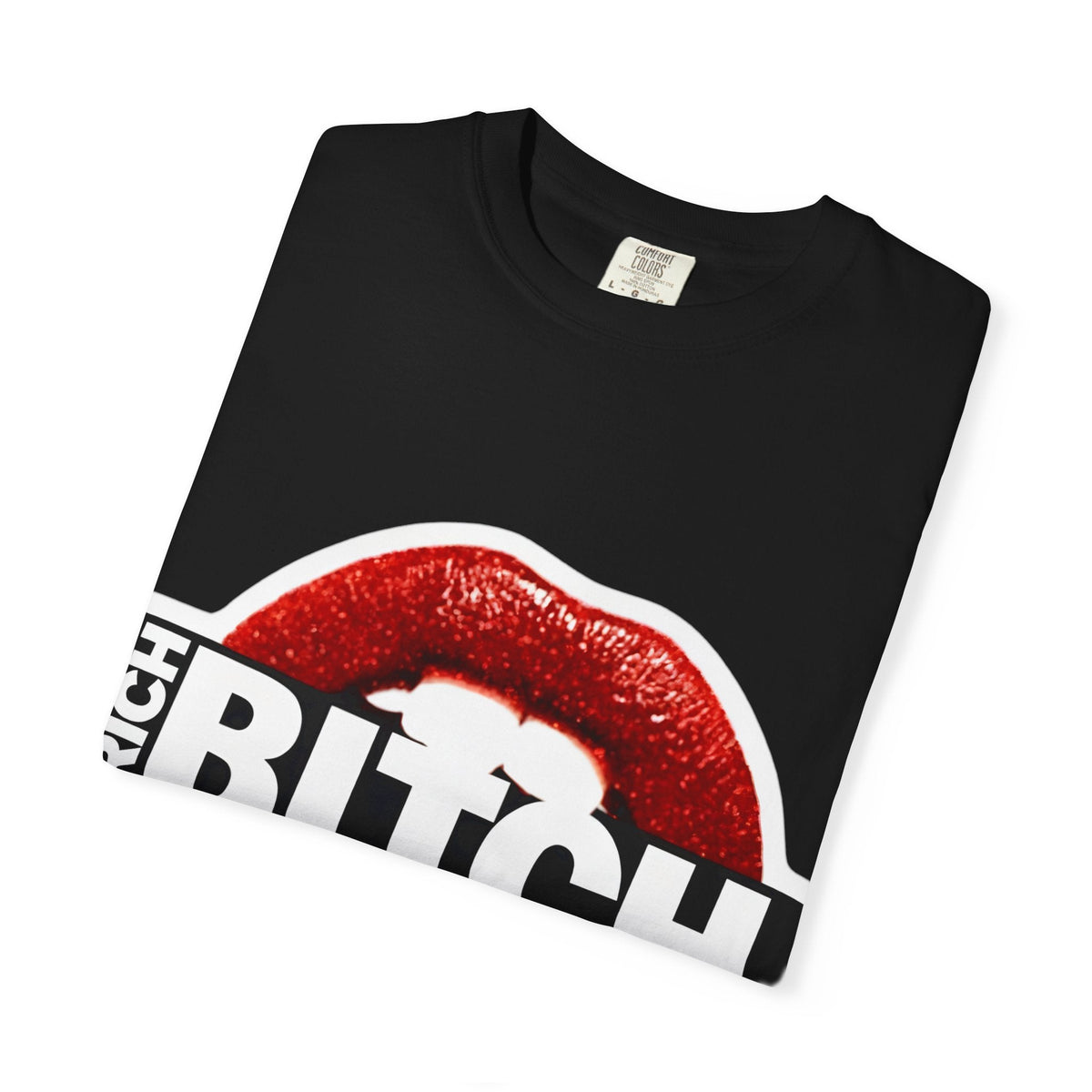 Rich BITCH Graphic T-Shirt, Red Lip Kiss Statement Tee - T-Shirt
