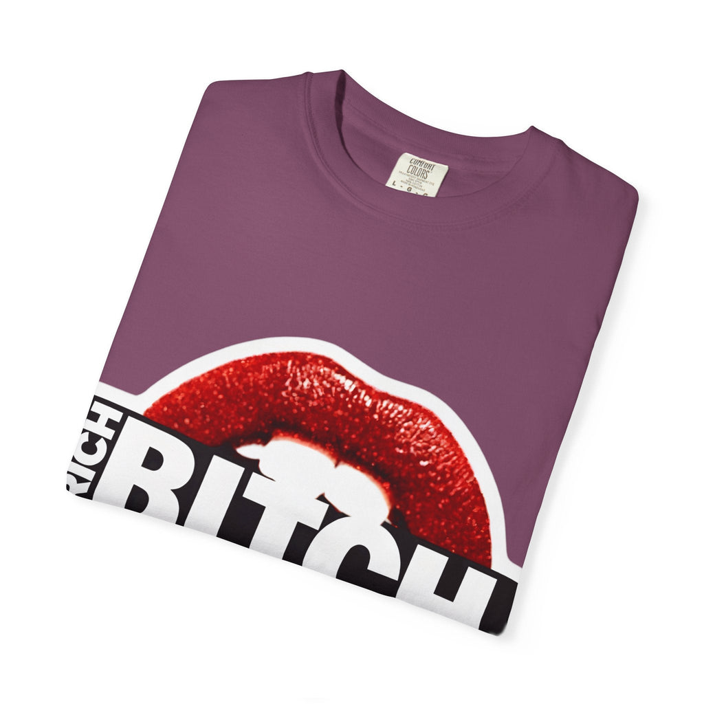 Rich BITCH Graphic T-Shirt, Red Lip Kiss Statement Tee - T-Shirt