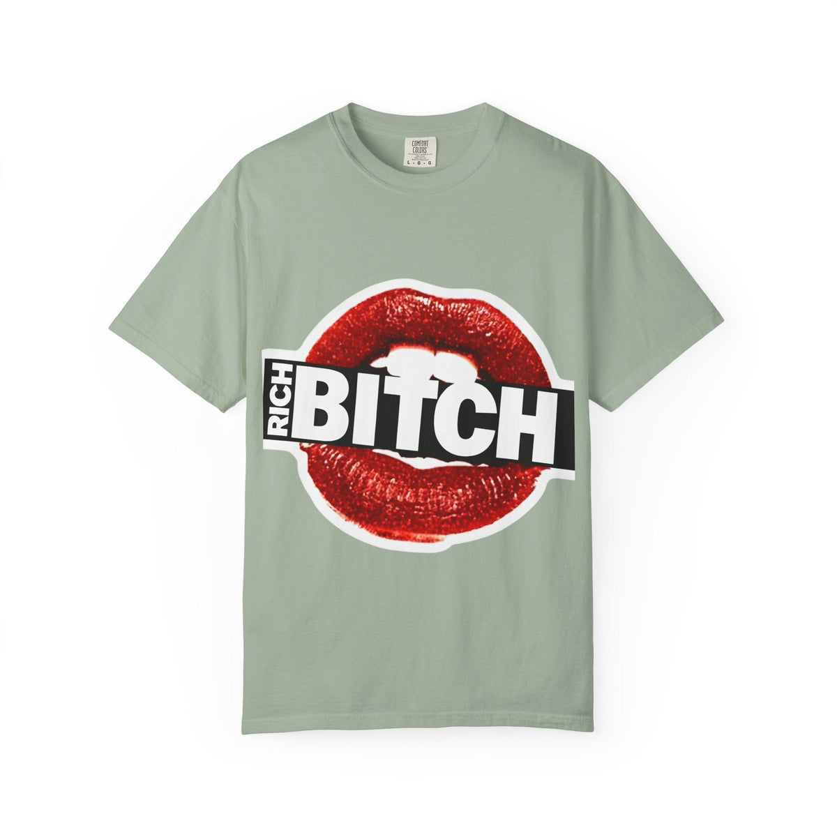 Rich BITCH Graphic T-Shirt, Red Lip Kiss Statement Tee - Bay / S - T-Shirt