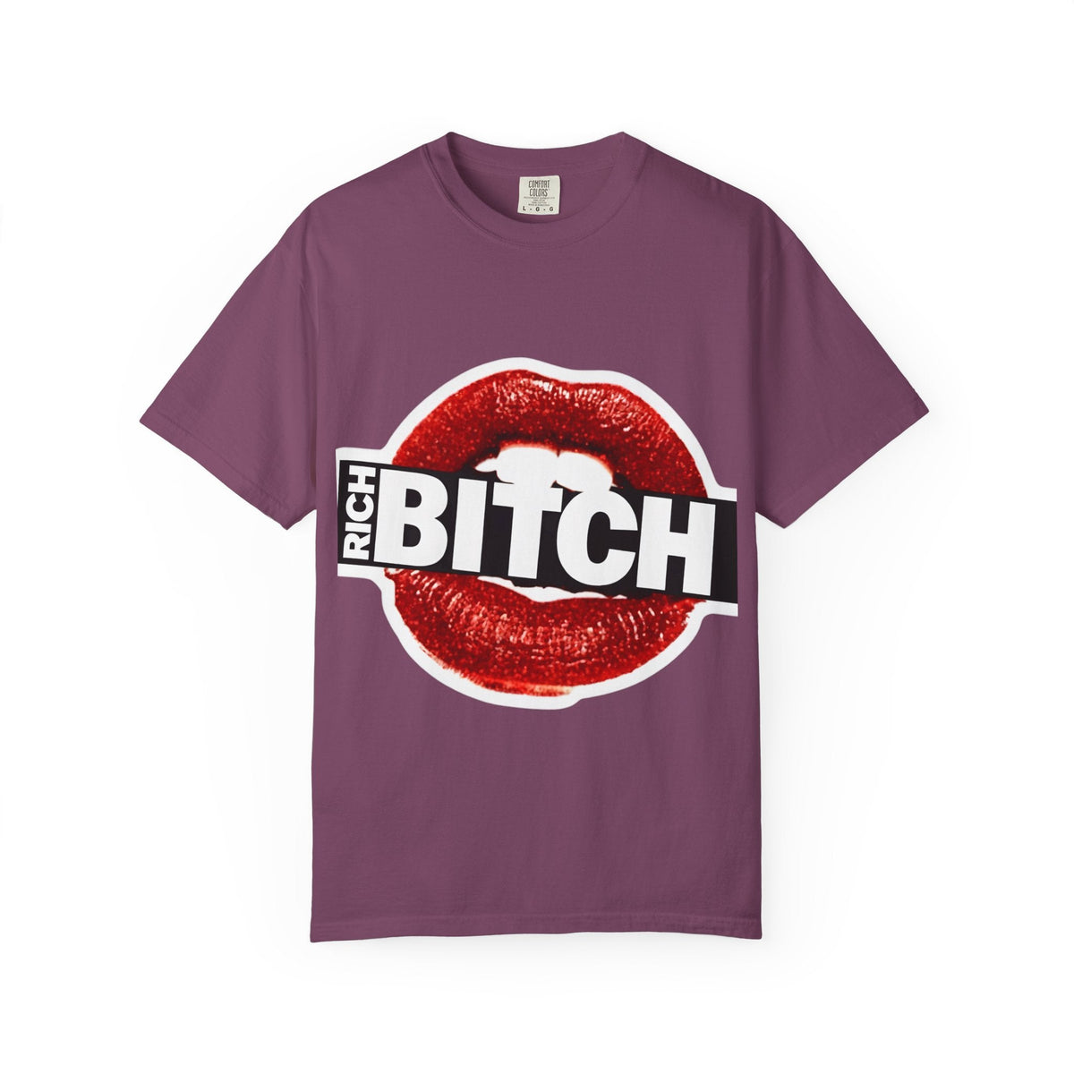 Rich BITCH Graphic T-Shirt, Red Lip Kiss Statement Tee - Berry / S - T-Shirt