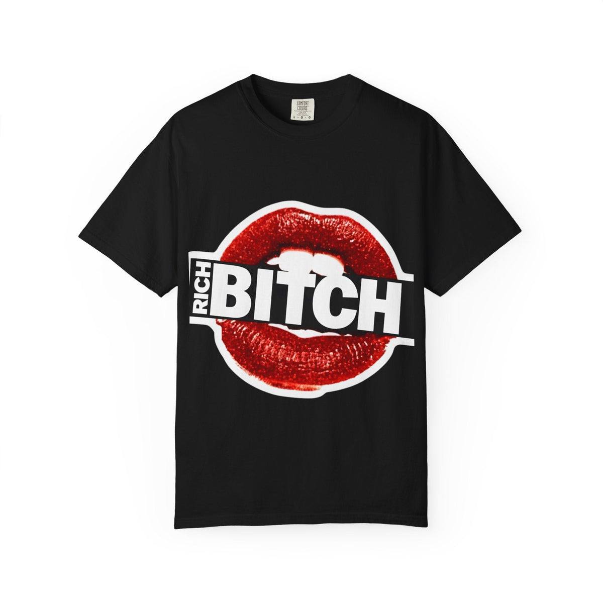 Rich BITCH Graphic T-Shirt, Red Lip Kiss Statement Tee - Black / S - T-Shirt
