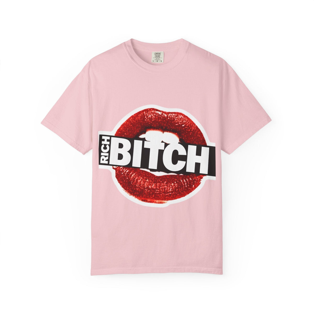 Rich BITCH Graphic T-Shirt, Red Lip Kiss Statement Tee - Blossom / XL - T-Shirt