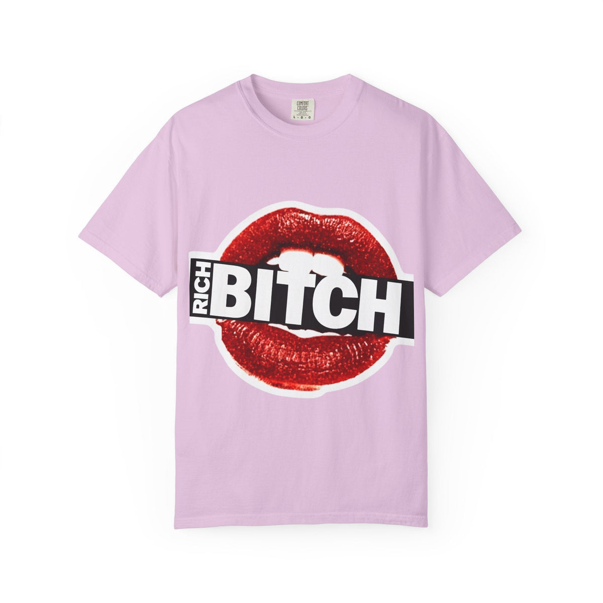 Rich BITCH Graphic T-Shirt, Red Lip Kiss Statement Tee - Orchid / S - T-Shirt