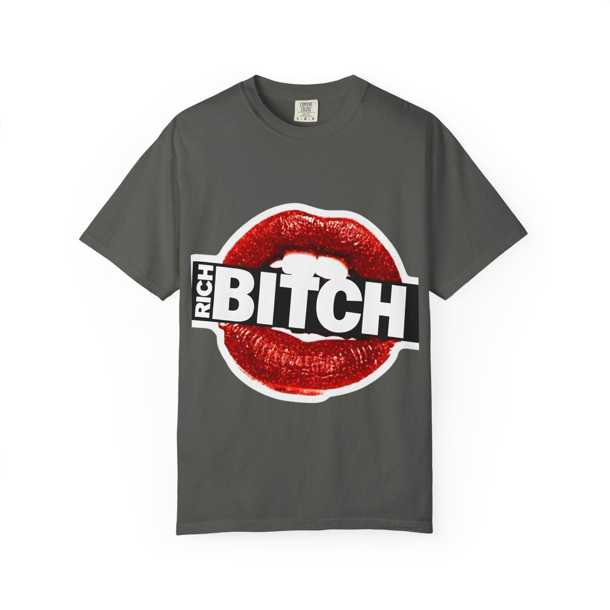 Rich BITCH Graphic T-Shirt, Red Lip Kiss Statement Tee - Pepper / M - T-Shirt
