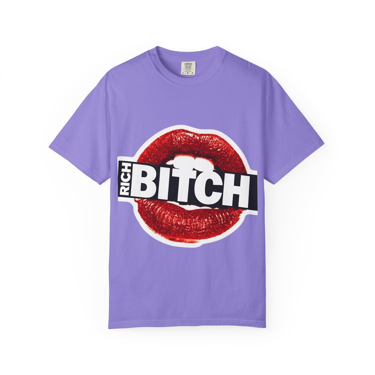 Rich BITCH Graphic T-Shirt, Red Lip Kiss Statement Tee - Violet / M - T-Shirt