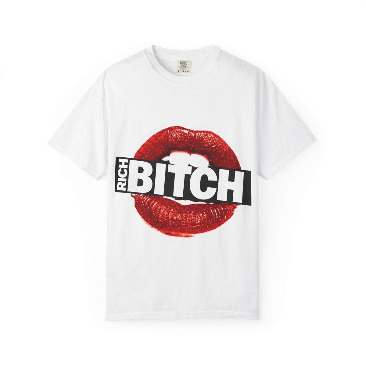 Rich BITCH Graphic T-Shirt, Red Lip Kiss Statement Tee - White / M - T-Shirt