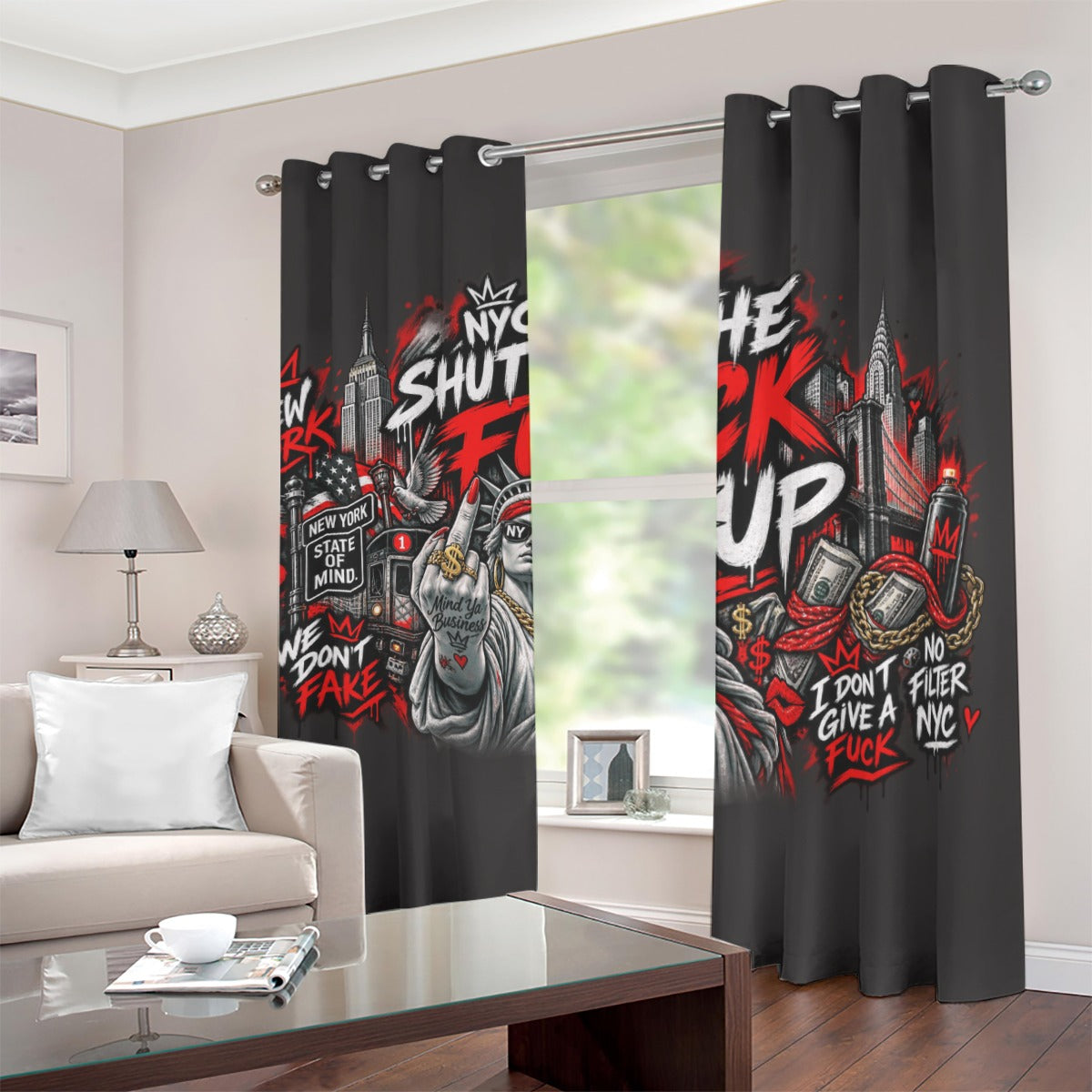 shut the fuck up window curtains