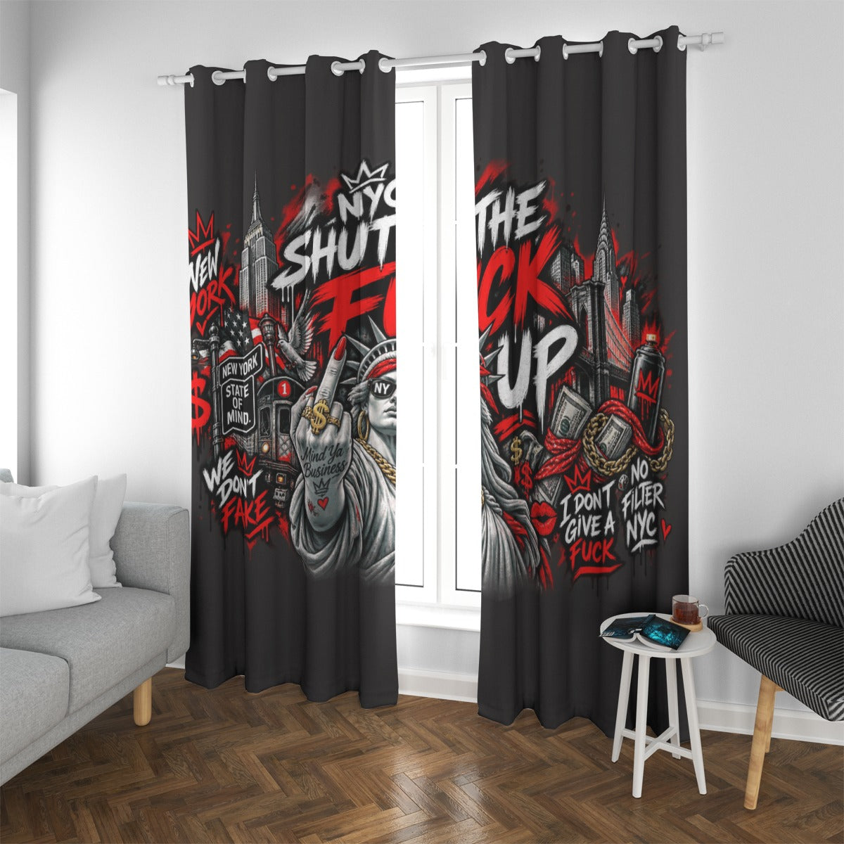 shut the fuck up window curtains